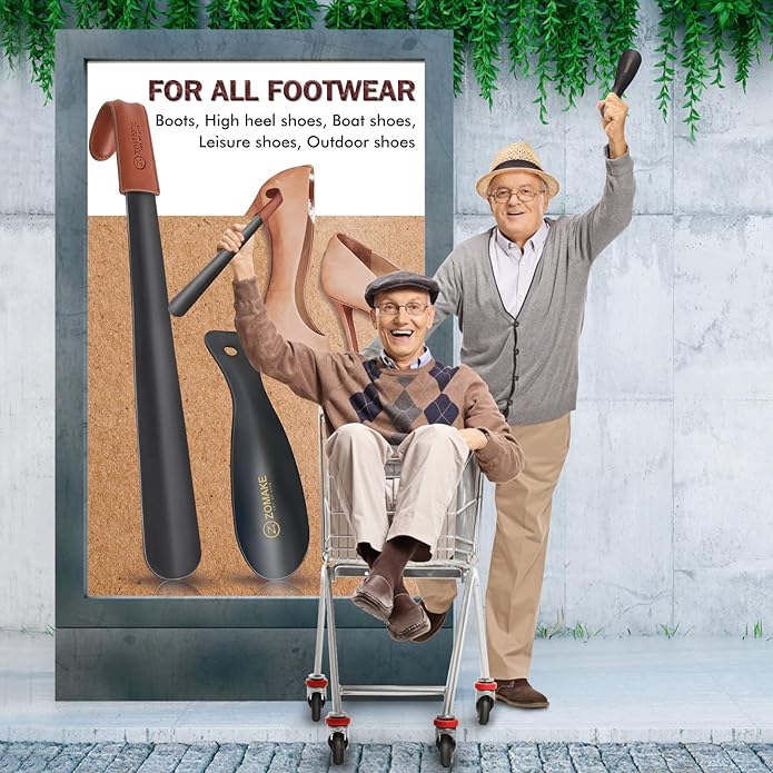 ZOMAKE Long Shoe Horn for Seniors Men,Metal Shoehorn Long handle for Boots, 22.8'' Shoe Spoon Helper