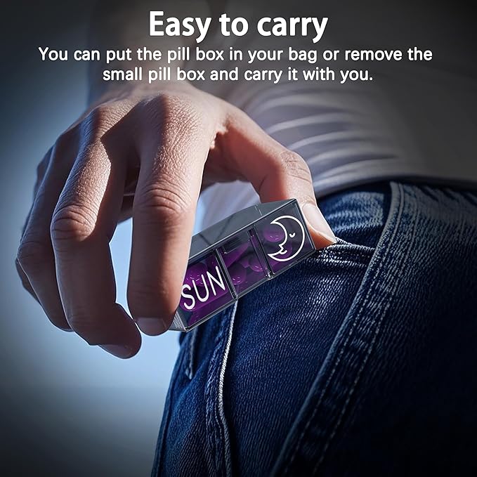 Pill Organizer 7 Day AM PM, Discreet 2 Times a Day Weekly Pill Box with Double Protection Shell, Large Capacity Portable Vitamin Case for Travel Meds & Medicine Organizer (Black and Brown)