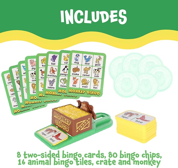 POPULAR PLAYTHINGS Monkey Bingo Picture Board Game, Animal Matching Game, Early Learning Fun, Gifts for Kids Ages 4 & Up
