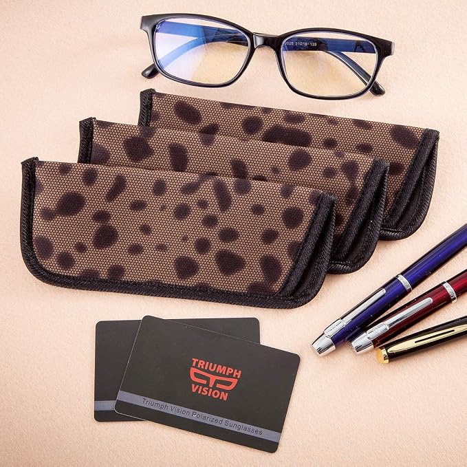 TRIUMPH VISION 3 Pack Reading Glasses Pouch Soft Case Eyeglass Sleeve Slim | Alternative to Bulky Case in bag, Lightweight Lined Padded Protect Optical lens Slip in, Cute Pattern Portable for Daily Use