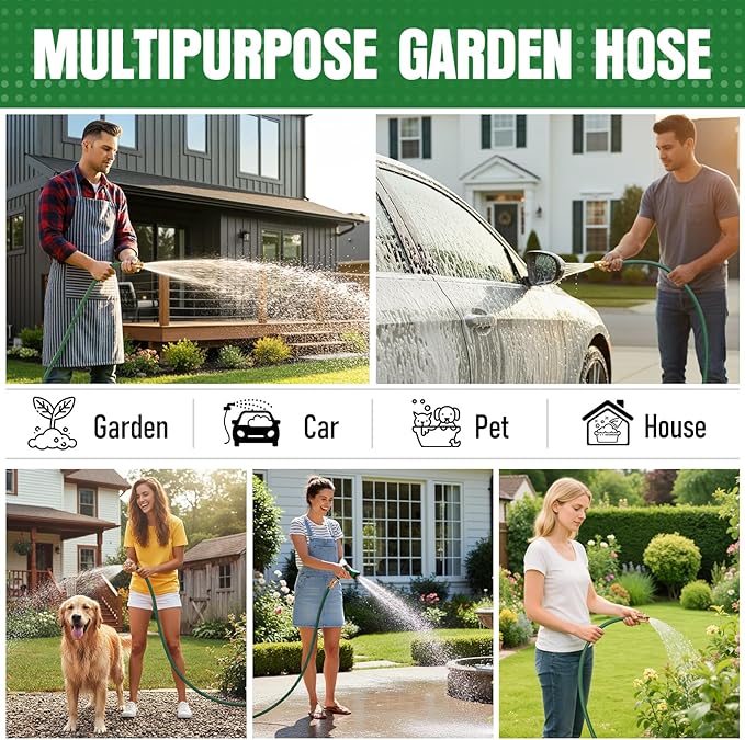 NON-EXPANDABLE Garden Hose 50 ft, Heavy Duty Flexible Water Hose, Kink Resistant Lightweight Hybrid Hose with Durable Fabric Skin, Leakproof Hose Male to Female Fittings