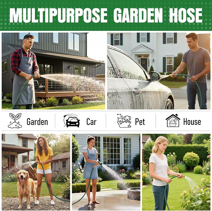 NON-EXPANDABLE 95 ft Garden Hose, Heavy Duty Flexible Water Hose, Kink Resistant Lightweight Hybrid Hose with Durable Fabric Skin, Leakproof Hose Male to Female Fittings