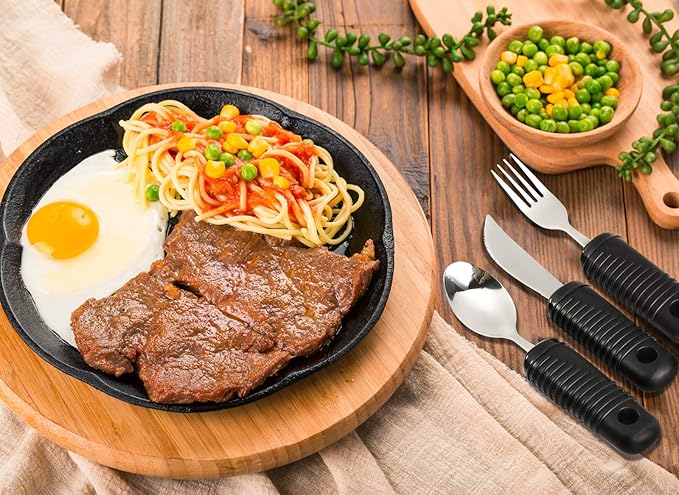 Adaptive Utensils,Easy Grip Silverware,Built-Up Fork,Spoon and Rocker Knife for Adults,Elderly,Arthritis,Tremors and Parkinsons,3 Piece Set