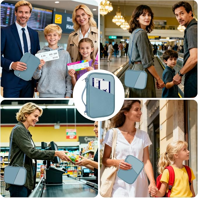 Family Passport Holder for Travel with RFID Blocking, Traveling Essentials Organizer Pouch Bag, Light Passport Wallet for Travel Must Haves Accessories for Women Men