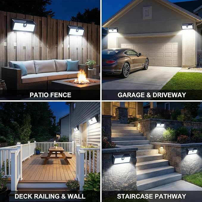 Solar Flood Lights Outdoor Motion Sensor, 452 LED Solar Security Lights with 26FT PIR Sensor, 270° Wide Angle, 30% Solar Conversion, IP65 Waterproof, 3 Modes for Yard Garage Fence Patio, 2 Pack