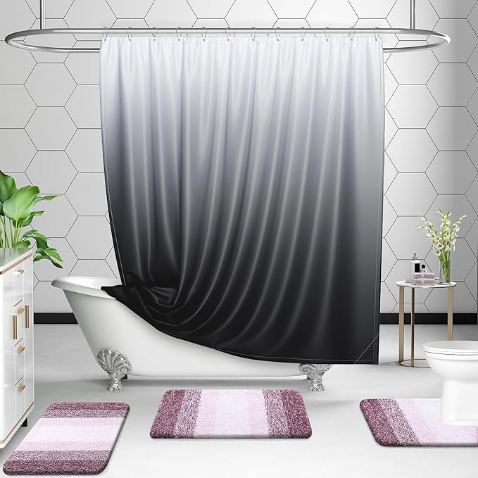 OLANLY Bathroom Rug Set 2 Piece, Soft Absorbent Microfiber Bath Rug Set, Non-Slip, Machine Wash Dry, Plush Shaggy Bath Mats for Bathroom (30"x20"+24"x16", Mauve)