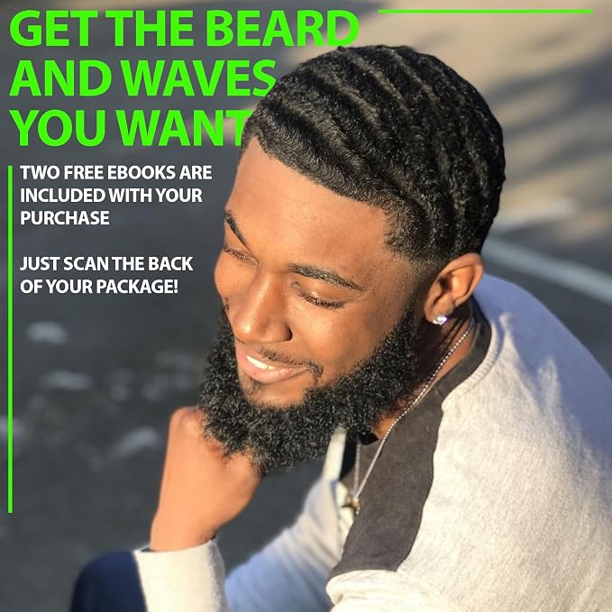 GROW Beard Brush & 360 Wave Brush for Men - Natural Boar Bristle For Fuller, Thicker Hair, Beard & Mustache - Premium Full-Size to Exfoliate, Strengthen Hair, Stimulate & Boost Growth (Pack of 2)