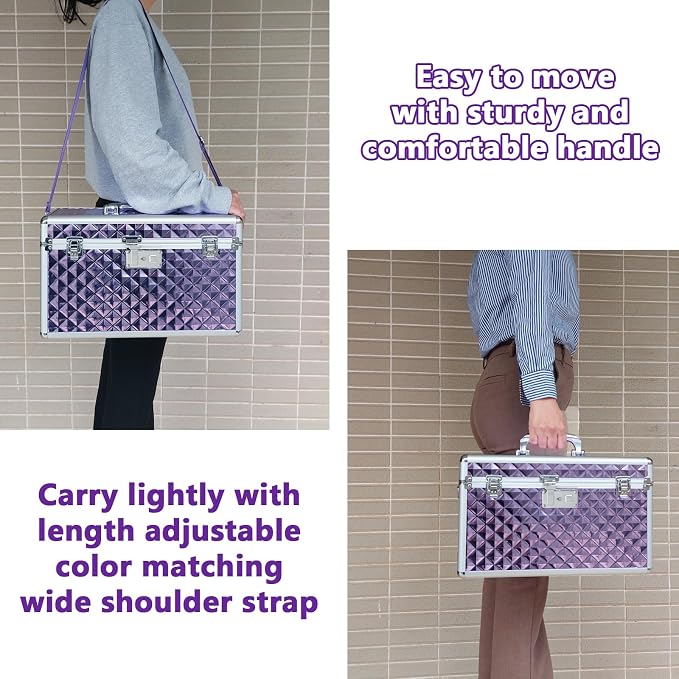 Storage Box with Key Lock, Lockable Medicine Storage Box, Empty First Aid Box, Security Lock Box, Multipurpose Locking Box for Home and Outdoor Use (purple, X-Large)