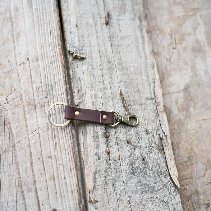 Genuine Leather Keychain Walnut Leather Key Holder Mens Belt Key Chain Ring Fob