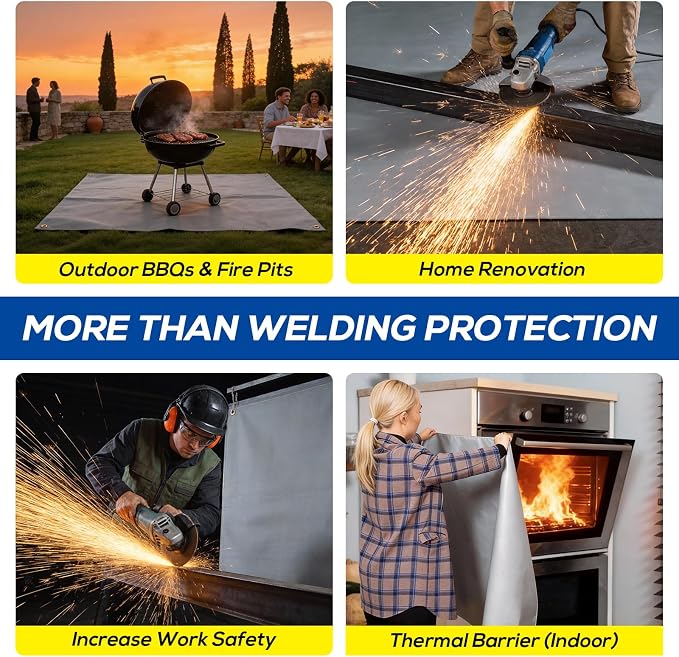 PAWBOSE 12x16ft Welding Blanket, Silicone Coated Fiberglass Fire Blanket for Welding & Cutting - Heavy Duty Fireproof Protection with Storage/Carry Bag for Indoor & Outdoor Use