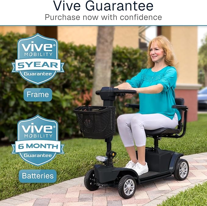 Vive Mobility Scooter for Seniors - 4 Wheel Electric Wheelchair Scooter for Adults, Elderly - Motorized Power Wheel Chair Mobility Aid - Motor Medical Device for Safe, Comfortable, Long-Range Travel