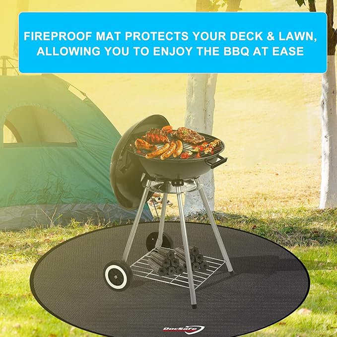 DocSafe 38" Round Fire Pit Mat for Solo Stove Accessories, 4-Layer Fireproof Under Grill Mat Heat Insulated Indoor Fireplace Pad Protector for Decks, Patios,Reusable Oil-Proof and Waterproof, Black