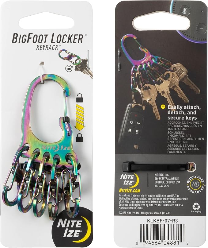 Nite Ize Bigfoot Locker KeyRack - Stainless Steel Holder for Car, House & Other Keys - Carabiner with S-Biners - Holds 15 Keys at Once - Hiking Gear & Essentials - Stainless