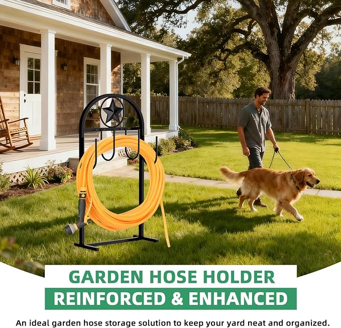 Garden Hose Holder -Upgraded Hose Holder Holds 100-feet Hose,Freestanding Heavy Duty Hose Hanger,Sturdy Hose Stand for Lawn & Yard (Star, 2)