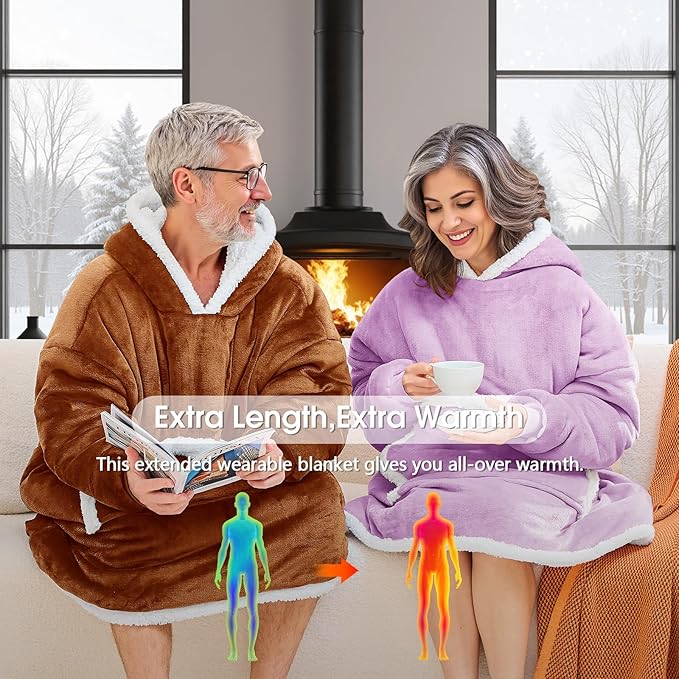 JOYWOO Caramel Wearable Blanket Hoodie,Oversized Cat Lovers Sweatshirt Blanket for Adult,Birthday Gifts for Women Mom Grandma,Cozy Sherpa Hooded Blanket with Giant Pocket Winter Gifts,Caramel,Standard