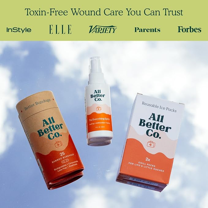 Complete Wellness First Aid Bundle – Everything Spray, Organic Bamboo Bandages (25ct), & 2 Reusable Soft Gel Ice Packs – Natural Skincare & First Aid Essentials for Home & Travel
