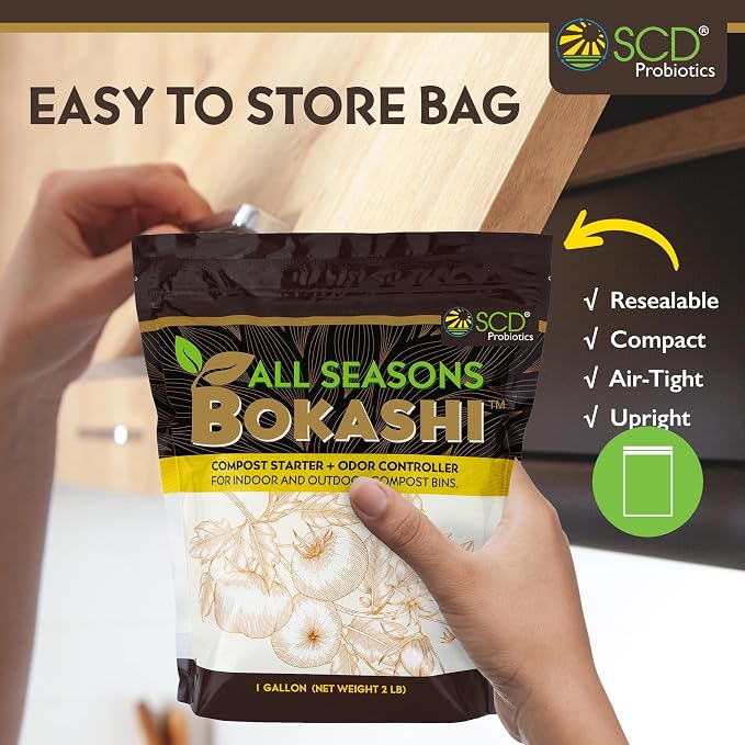 All Seasons Bokashi Compost Starter 2 lbs (1 Gallon) - Dry Bokashi Bran for Kitchen Compost Bin, Compost Food Pet Waste Quickly & Easily with Low Odor by SCD Probiotics | Fermented Wheat Bran, Reduces Odor, Absorbs Moisture, Compost Accelerator, For Ki...
