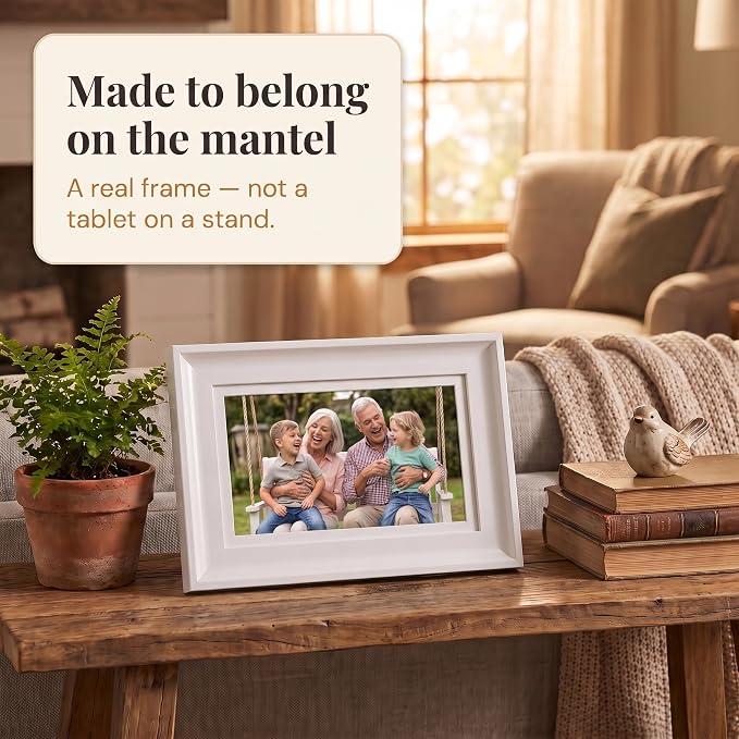 Heart Frame - 10.1 Inch WiFi Digital Picture Frame - Frameo App Sends Photos from Phone Anywhere in Seconds - 1280x800 IPS Touchscreen - 32GB Memory - Photo Gift for Mom Dad Wife Grandparents - White