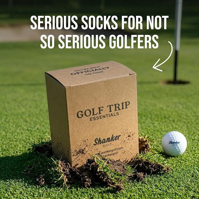 Shanker Golf Socks - Golf Trip Essentials White Socks – 3 Pack, Size 8-13 - Funny White Socks for Men – Perfect Golf Accessories – Funny Golf Gift - Dad, Husband, Boyfriend, Fathers Day