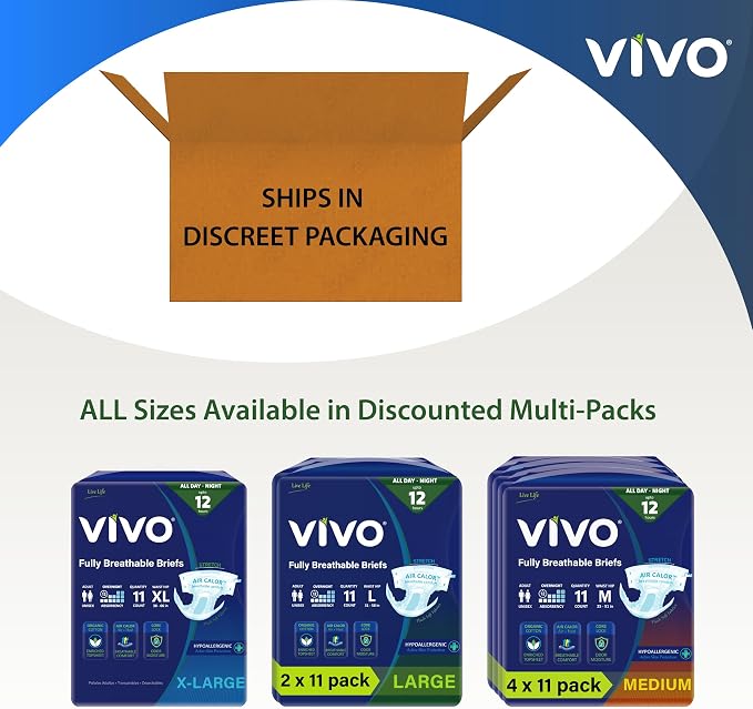 VIVO Organic Cotton Overnight Sensitive Skin Adult Incontinence Diaper Briefs with Tabs, X-Large 11 Count