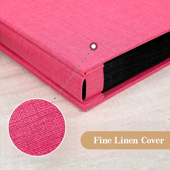 potricher Small Photo Album 4x6 100 Photos Linen Cover Picture Photo Book for Family Wedding Anniversary Baby Vacation (Rose Red,100 Pockets)