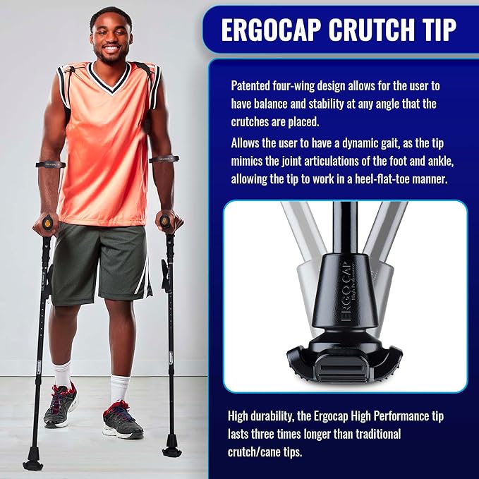 Ergobaum 7G by Ergoactives. 1 Pair (2 Units) of Ergonomic Forearm Crutches - Adult 5' - 6'6'' Adjustable, Foldable, Ergonomic, Shock Absorber, Non-Slip, Knee-Rest Platforms, LED Lights (Aqua Blue)