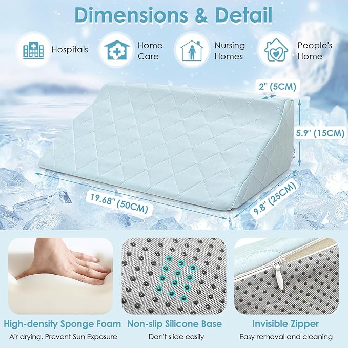 NEPPT Wedge Pillow for Seniors Side Sleeping Post Surgery Wedge Bedsore Pressure Relief Incline Pillow Patient Turning Wedges for Bed Positioning Adults Triangle Pillows for Back Support (Cooling)