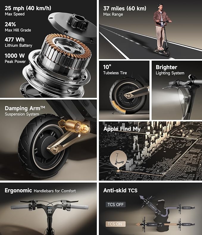 NAVEE GT3/ST3 Series Electric Scooter, 20/25 MPH Top Speed, 47/38/30 Miles Max Range, 1000W/1350W Motor with Dual Suspension, 10" Tires All Terrain, Heavy Duty, Foldable for Adults Teens (UL2272)