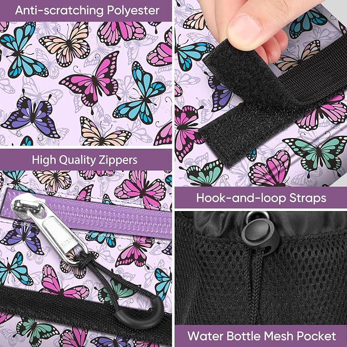 FINPAC Large Walker Tote Bag w/Cup Holder, Folding Walker Attachment Pouch | Water-resistant Polyester, Organized Pockets, Reflective Strip, Mobility Aid Storage Basket for Seniors, Butterfly