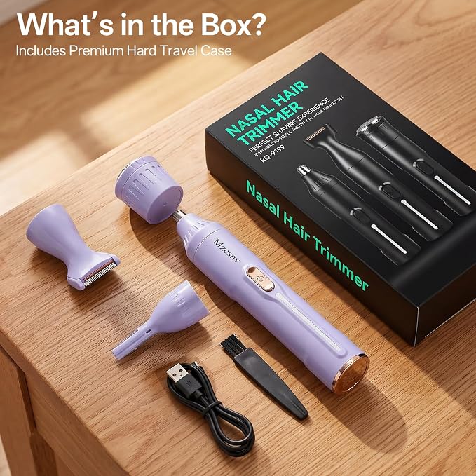 Rechargeable Nose Hair Trimmer - 4-in-1 Ear Eyebrow Beard Grooming Kit for Men & Women, Waterproof Quiet Motor, Fast Charging | 11000 RPM | Portable Travel Size Nose Trimmer Beard Trimmer (Purple)