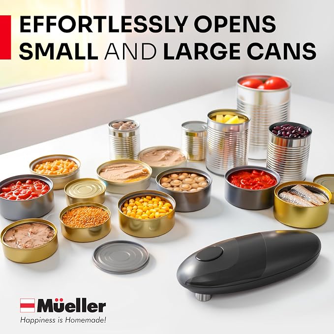 MUELLER HOME SmoothEdge Auto Electric Can Opener, Gray | Battery-Operated, One-Touch w Magnet Lid Lifter, Smooth-Edge Cut Technology, Portable Hands-Free Automatic