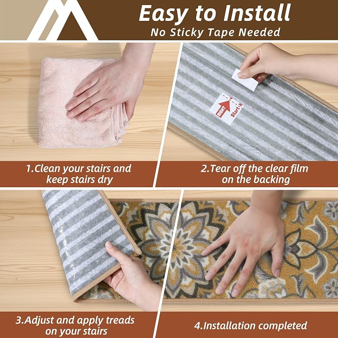 COSY HOMEER Stair Treads for Wooden Steps Non Slip Washable 8" X 30" 15pcs | Self Adhesive,Peel and Stick,Soft Carpet Stair Treads for Kids,Elder,Pet,Residue Free,Reusable Stair Runner,Multi-Surface Use
