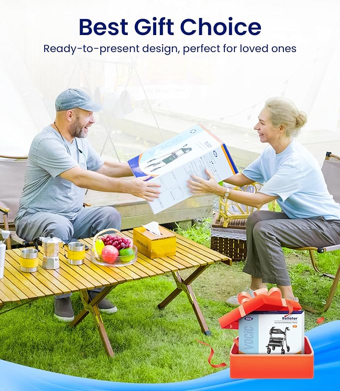 VOCIC Walkers for Seniors, Z21 Rollator Walker with Seat Supports 350lb, 8" Big Wheels for All Terrain, Ergonomic Arc Seat & 6" Ultra Backrest Foldable Walker, Dual Height Adjustment, Lightweight 2025