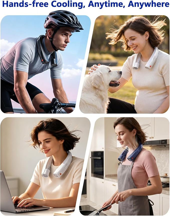 Portable Neck Fan with Reading Light, 6-Speed Wearable Fan, 6000mAh USB-C Rechargeable Hands Free Fan, Summer Gifts for Men Women, for World Cup, Outdoor Work, Travel, Camping - White