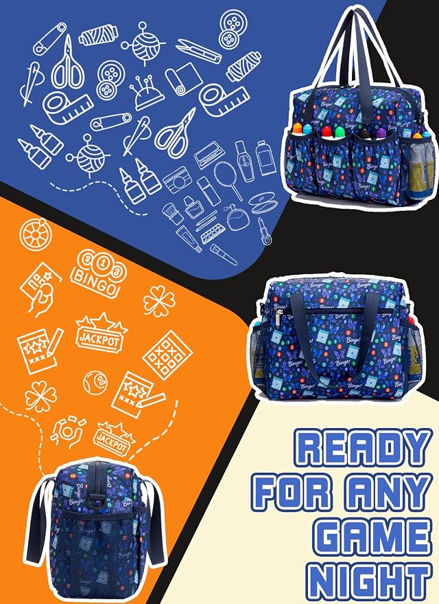 Bingo Bag with Pockets for Daubers Dabbers Navy Blue Bolsa para Bingo | Casino Bingo Game Accessories for Adults Bolsa de Bingo con Bolsillos