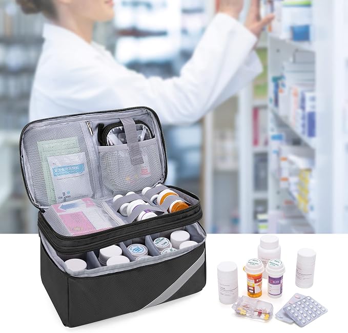 Trunab Medicine Storage and Organizer Bag Empty, Pill Bottle Organizer | with Portable Small Pouch, Home First Aid Box for Emergency Medication, Supplements or Medical Kits (Bag Only)