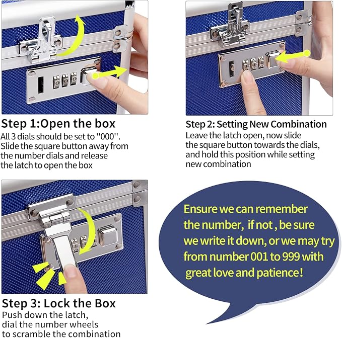 Large Capacity Combination Locking Medicine Box with Portable Storage Case,15''x 8.7''x 9.3'', Childproof Medication Lock Organizer, Lockbox for Secure Cash, ID Documents (BLUE)