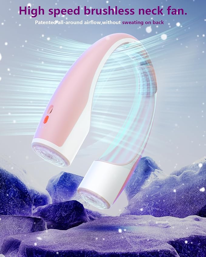 Heelkl AI Neck Fan, 4 Speeds Adjustable Portable Personal Fan Rechargeable, 4000 mAh Battery Faster Cooling Wearable Fan, Ultra Quiet for Home, Office, Travel, Outdoor - PInk