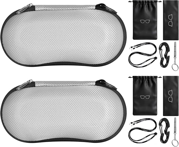RayLove Sunglasses Case Hard Shell (2Pack), Crush Resistant Eyeglass Case with Zipper, Lightweight Sunglasses Travel Case