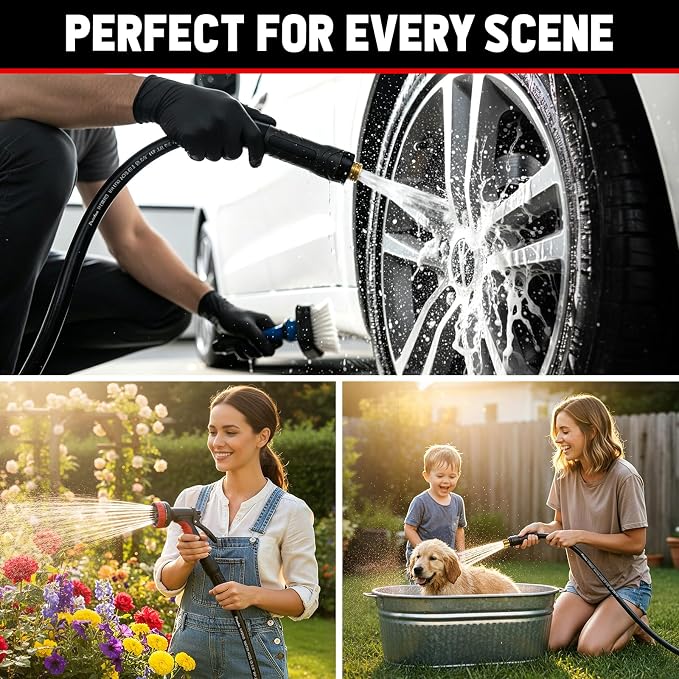 Garden Hose 10ft x 5/8", NON-EXPANDABLE Heavy Duty Premium Flexible Hose | No Kink, Leakproof, Lightweight Hybrid Water Hose with Male to Female Fittings for Household&Backyard