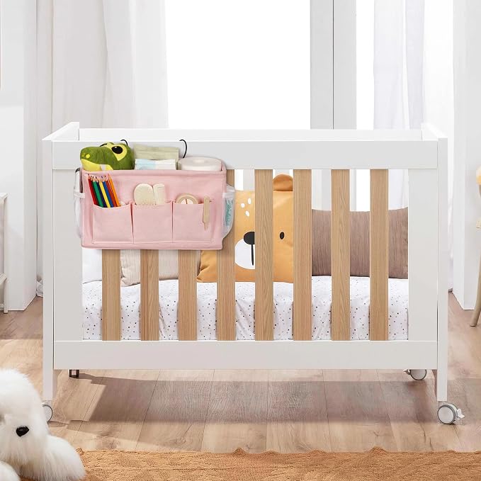 Bedside Caddy Storage Organizer for Bed Rails, Bed Caddy with 6 Pockets | Bedside Organizer with Fixed Straps and Hooks, Mattress Supported Versatile for Home, Dorm, Bunk, Hospital and Crib Bed