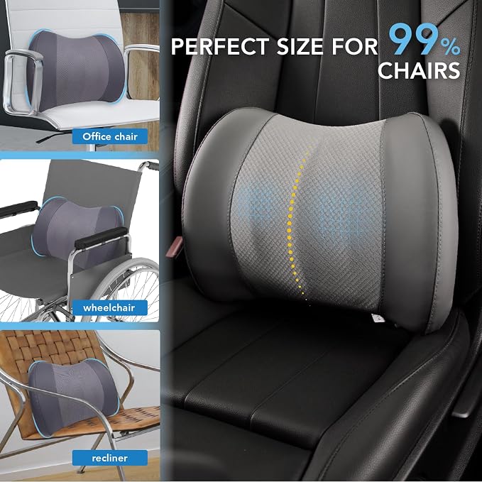 Lofty Aim Lumbar Support Pillow for Car, Car Seat Back Support for Driving | Memory Foam Car Lumbar Support for Driving Seat, Car Back Cushion, Adjustable Straps, Lower Back Pillow, Dark Grey