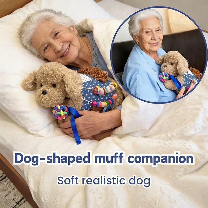 2-in-1 Fidget Blanket and Hand Muff Dog for Dementia Seniors, Sensory Toy for Anxiety Relief