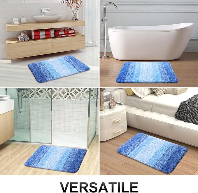 OLANLY Bathroom Rug Set 2 Piece, Soft Absorbent Microfiber Bath Rug Set, Non-Slip, Machine Wash Dry, Plush Shaggy Bath Mats for Bathroom (30"x20"+24"x16", Light Royal Blue)