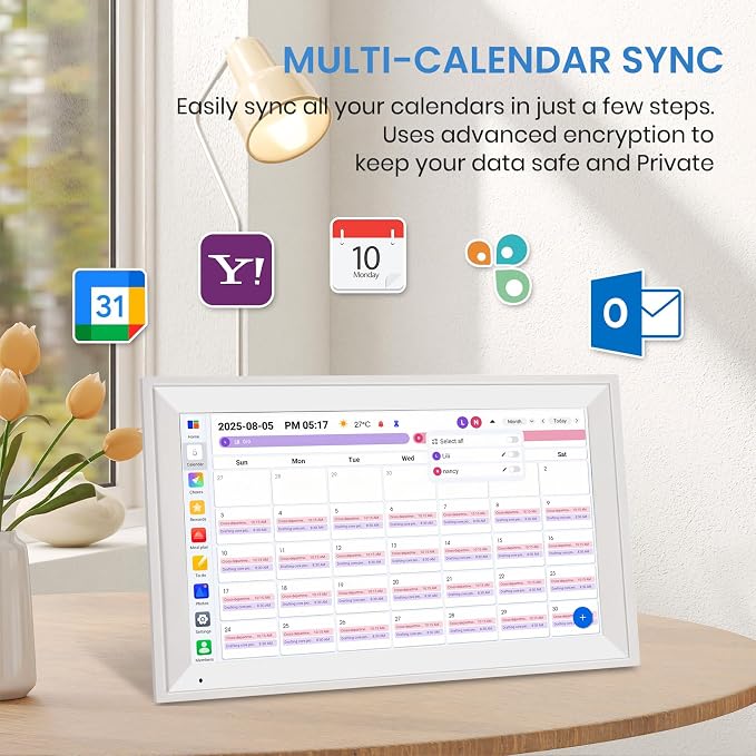 15.6" Smart Digital Wall Calendar, 1920 * 1080P Touchscreen Electronic Wall Planner, Family Schedule Organizer Digital Photo Frame with Built-in 64GB Memory, White