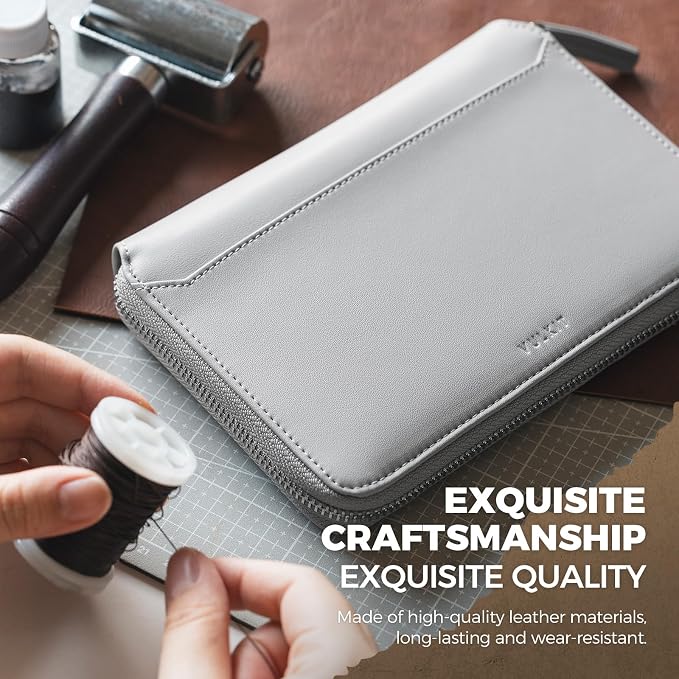 VULKIT Leather Passport Holder for 4-8 Passports Family Passport Wallet with Zipper Travel Documents Organizer for Men or Women(Grey)