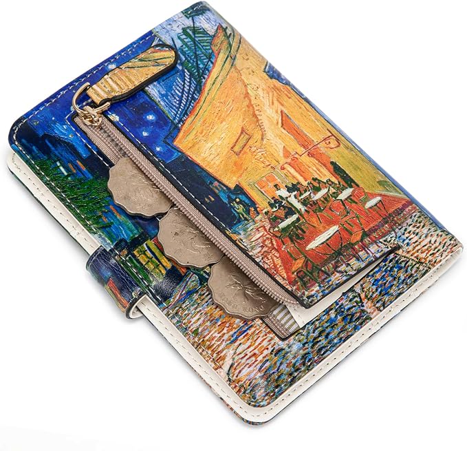 Passport Holder for Travel Essentials, RFID Blocking Passport Wallet Cover with Magnetic Closure, Passport Book Holders for Women and Men (Cafe Terrace at Night)