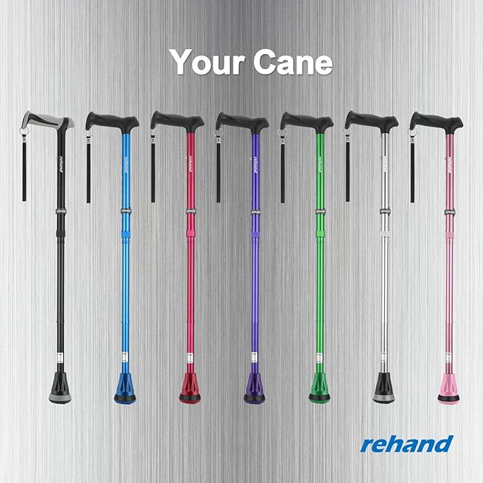 REHAND Walking Cane for Men & Women - Foldable, Adjustable, Lightweight, Self Standing Pivot Walking Cane, Soft Handle Grip, with Travel Bag, Walking Sticks for Seniors & Adults
