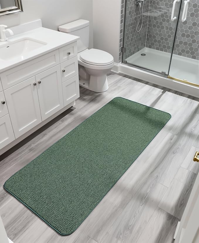 Bath Mat,Ultra Thin Bathroom Runner Rugs,Large Bath Mats for Bathroom,Quick Dry,Non-Slip,Machine Washable,Low Pile,Bath Rug,Shower Outside,Sink,Home Decor Accessories.Green,3'x5'(36x60inch)