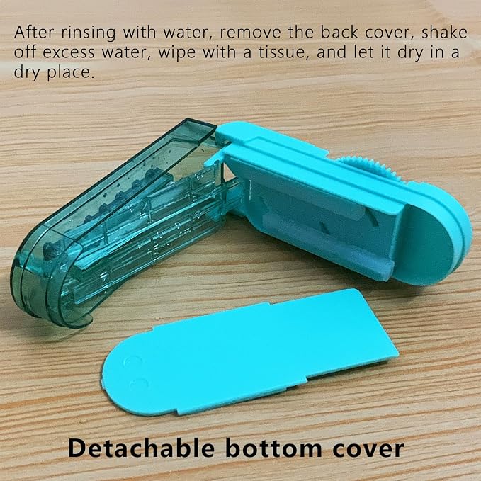 Johnbee Pill Cutter Splitter for Small and Tiny Pills. Adjustable Pill Splitter Accurately Cuts Multiple Pills at Once. Sharp Blade with Safety Guard. Non-Slip Silicone Edge (Lake Blue)